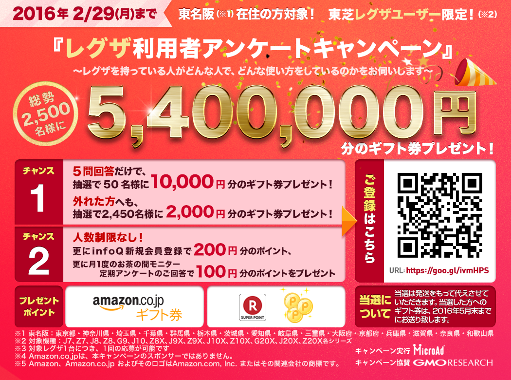 最大10,000円分のギフト券が当たる！！　レグザ利用者アンケートキャンペーン